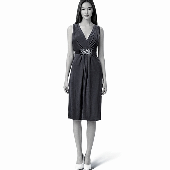 Scarlett Nite Cocktail Dress With Satin Belt, Rhinestone Center Detail - Picture 3 of 15